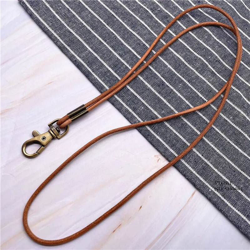 1PCS Genuine Leather Lanyard Neck Strap For Mobile Phone Bag Keys ID Credit Work Card Holder Keychain Neckline DIY Necklace