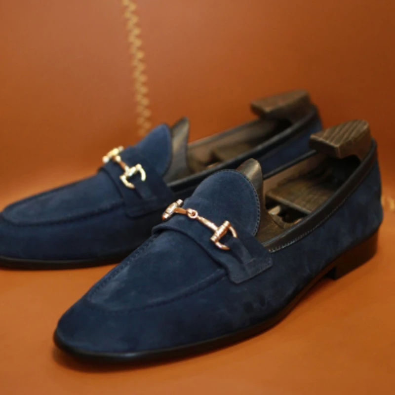 Men Shoes Loafer Men Suede Low Heeled Lace Less Horseshoe Buckle Decoration for Comfort Classic Business Casual Shoes