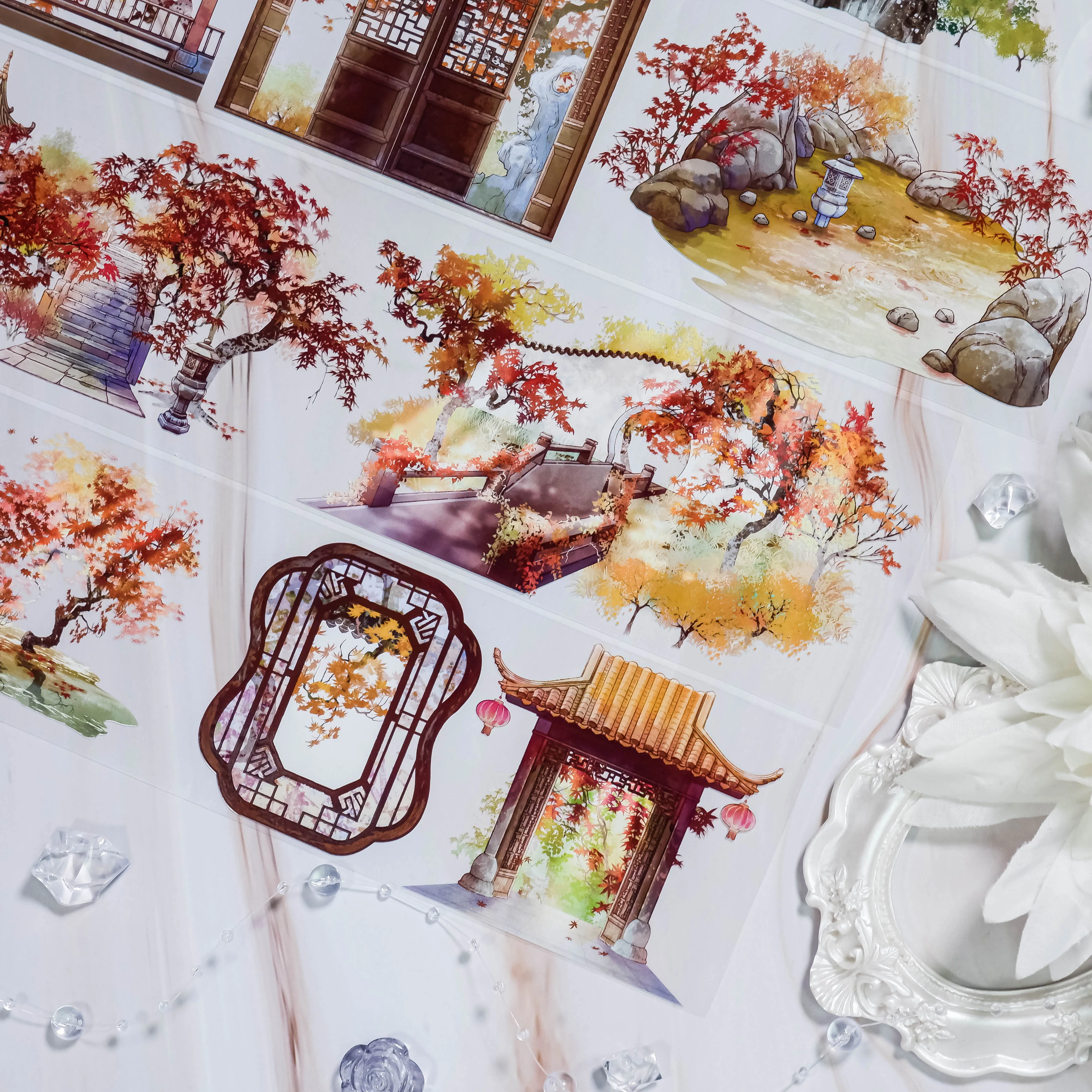 

Рулон 5 м, древняя васи, лента для домашних животных, украшение для журнала, цикада, звуковая бумага, пейзаж, осенний пейзаж, древний