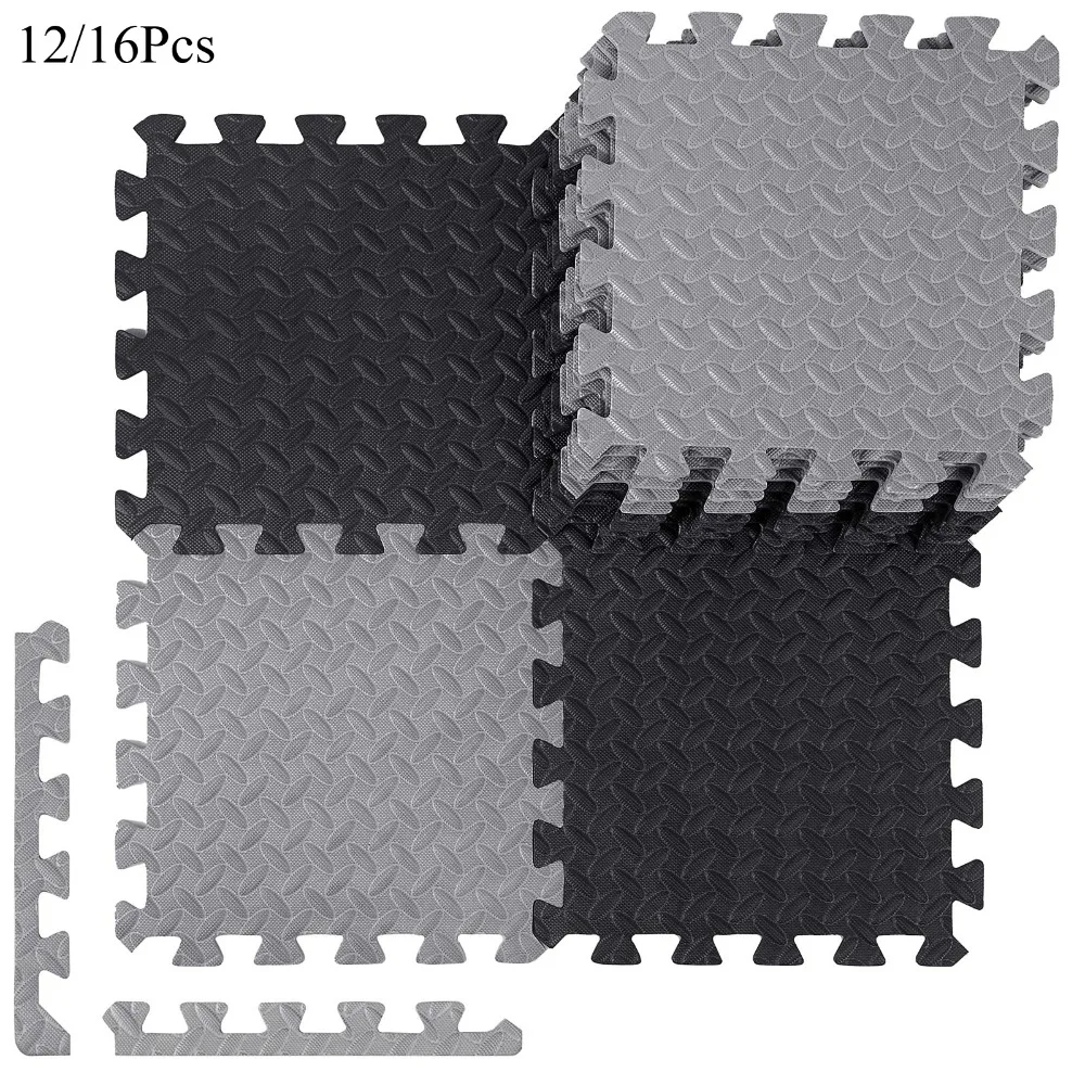 

12/16Pcs Premium Black Massage Cushion EVA Foam Puzzle Exercise Mat, Interlocking Gym Floor Mats with Mat for Home Gym Workouts