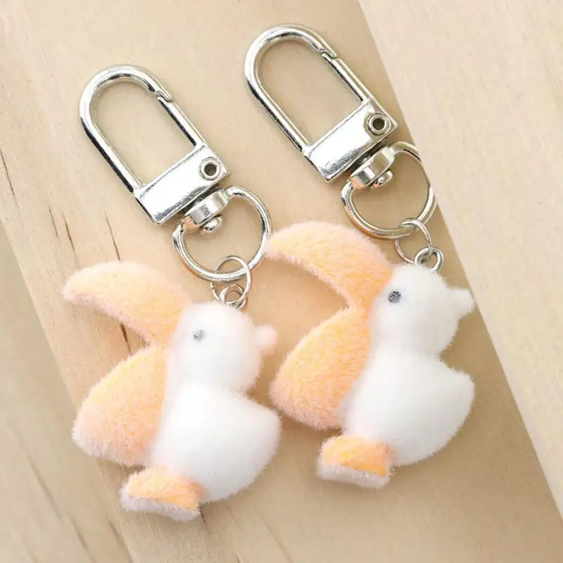 Creative 3D Animal Keychain Flocked Resin Duck Pelican Pendant Cute Bag Charm Backpack Ornament Accessories Yellow White New