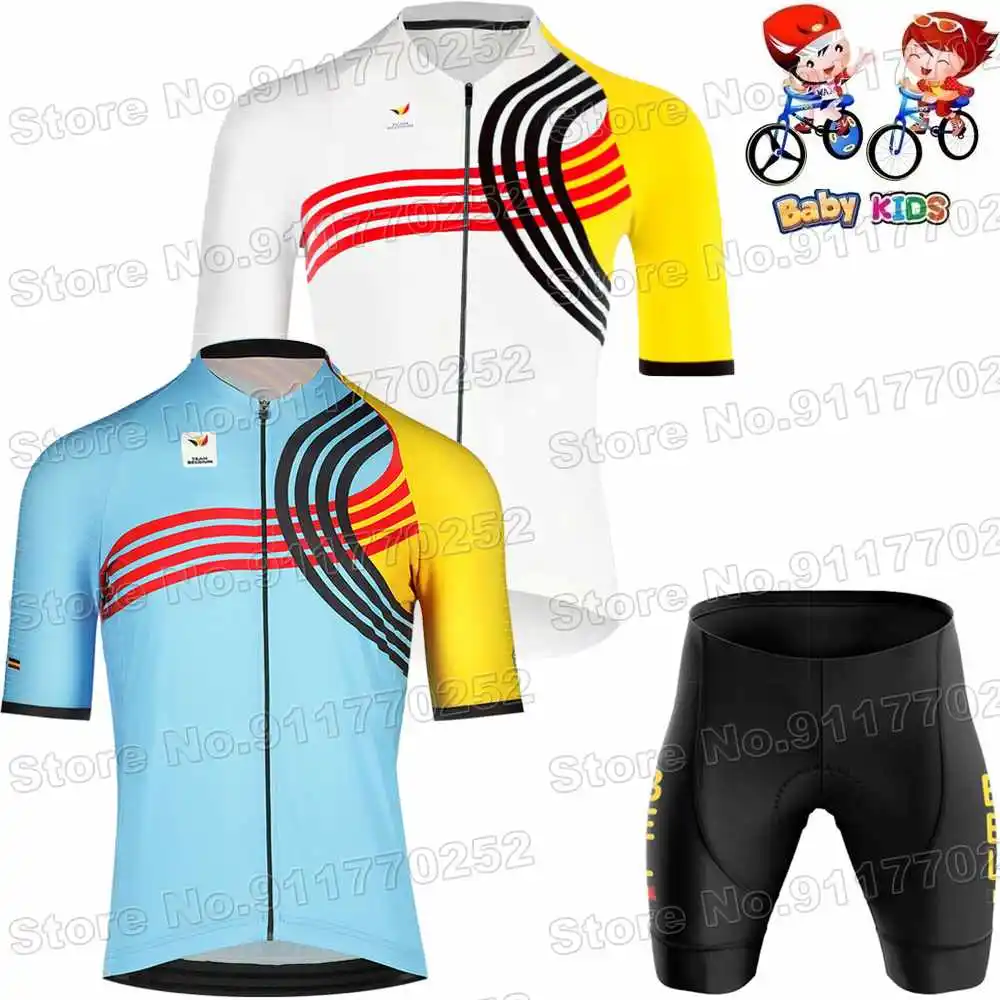 2024 Kids Team Belgium Cycling Jersey Set Boys Girls Belgian Cycling Clothing Children Road Bike Shirts Suit Bicycle Pants