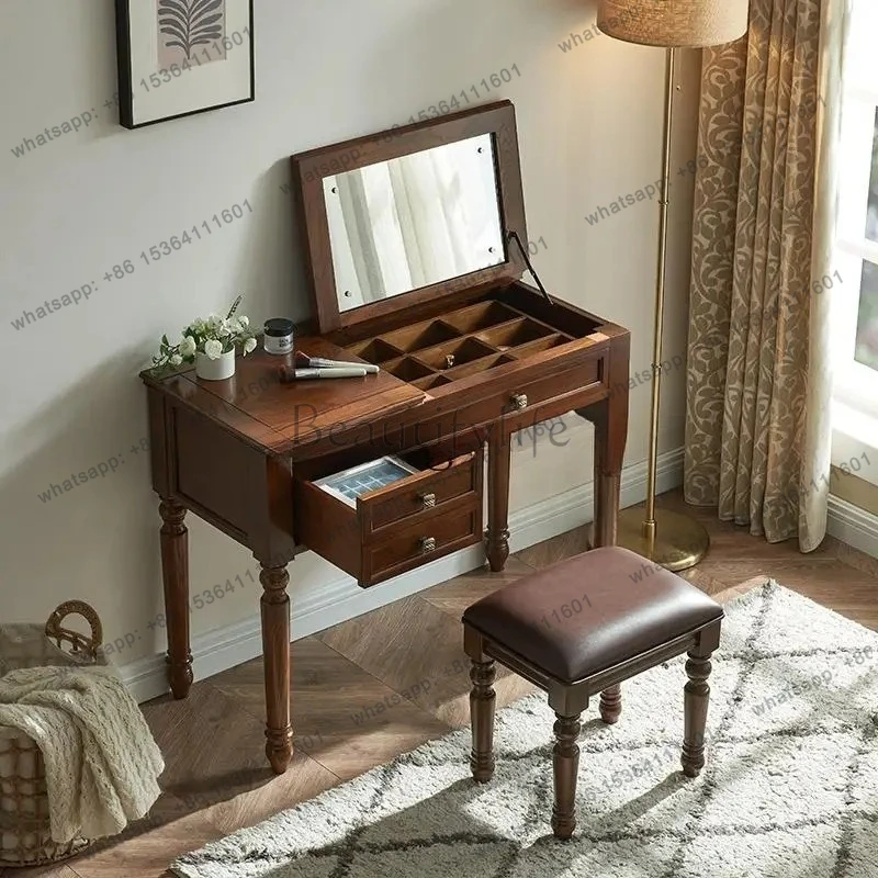 solid wood dressing table new mirror small master bedroom two-in-one desk flip dresser