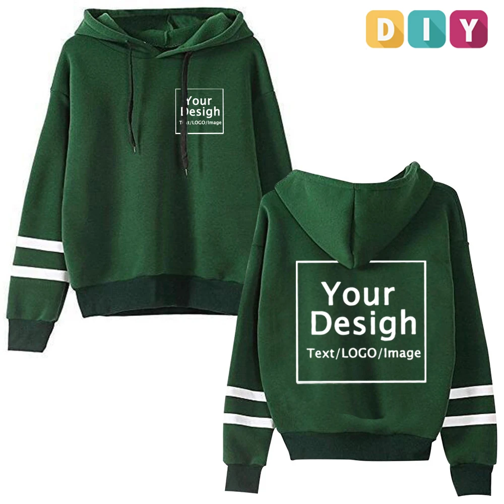 New Fashion Custom Hoodies Your Logo Image Print Customized Sportswear Harajuku Y2K Striped Hooded Sweatshirt Pullover Tops