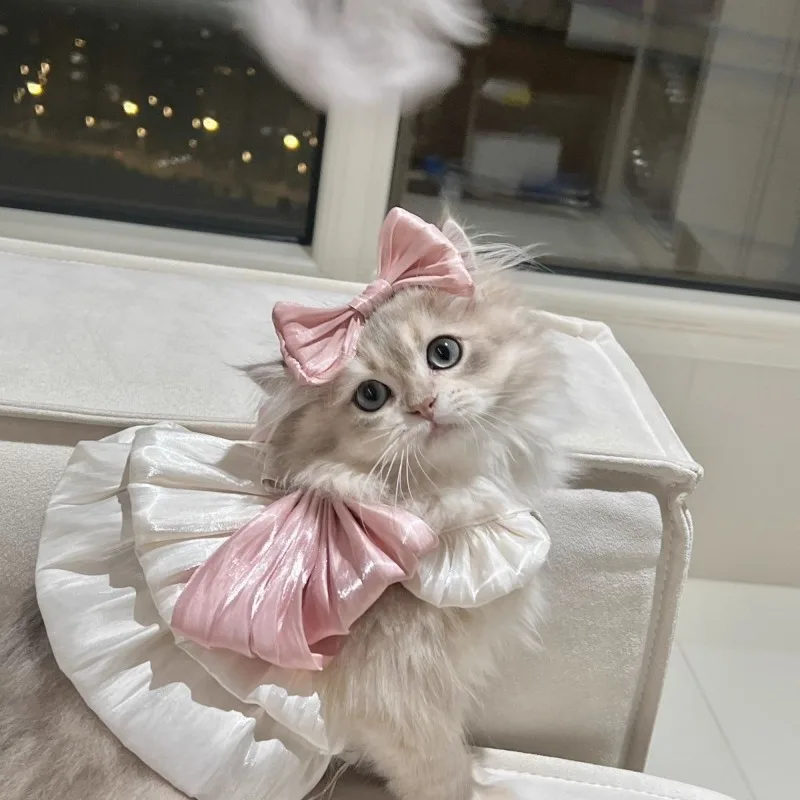 

Pet Spring and Summer Flow Yarn Skirt Cats Dogs Pets Breathable Out Traction Thin Section of The Sun Dress Dog White Dress