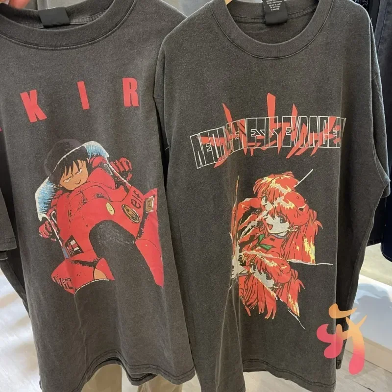 

Hiphop Street Anime Cartoon AKIRA T-shirts Vintage Washed Distressed Black Short Sleeve Casual Loose Top Tees Men Women Tshirt
