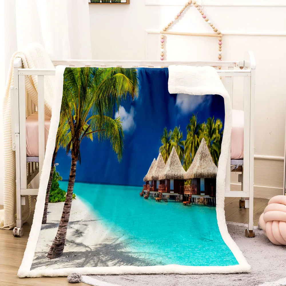 3D Tourist Attractions Scenery Thick Plush Fleece Double Plies Warm Blanket Bedding Quilt Bedspread