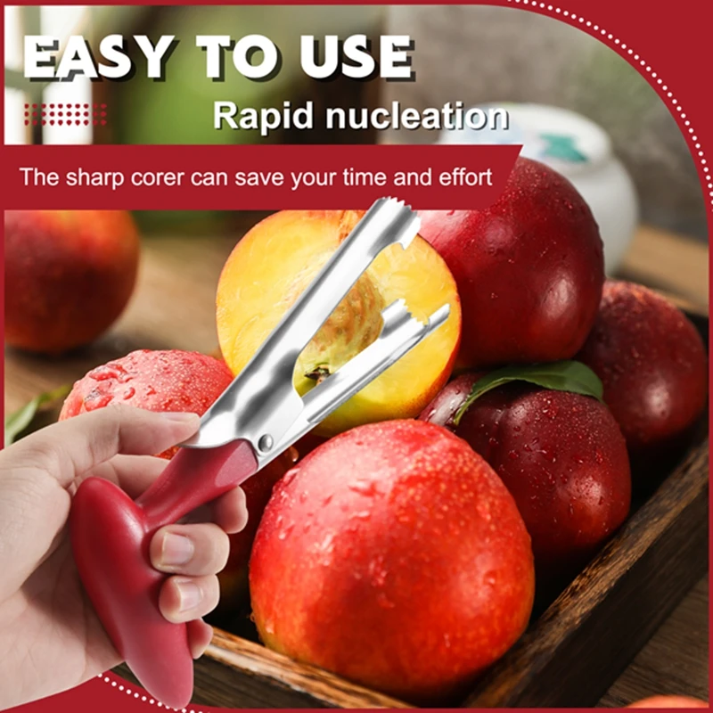 2 Pcs Apple Corer Lever Tool Stainless Steel Pear Fruit Seed Remover Cherry Red Grip With Serrated Blade