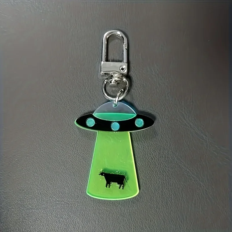 2D Flat, 2D Flat Cute Cartoon Alien Keychain, a Fun and Creative Acrylic Alien Pendant for Student Bags and Accessories