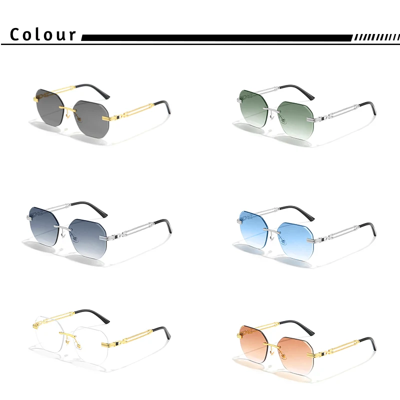 CATERSIDE Pilot Randlose Sonnenbrille Männer Polygonal Metall Rahmen Frauen Sonnenbrille Strand Einkaufen Geschenk Party Brillen Sommer Stil – Detail 3