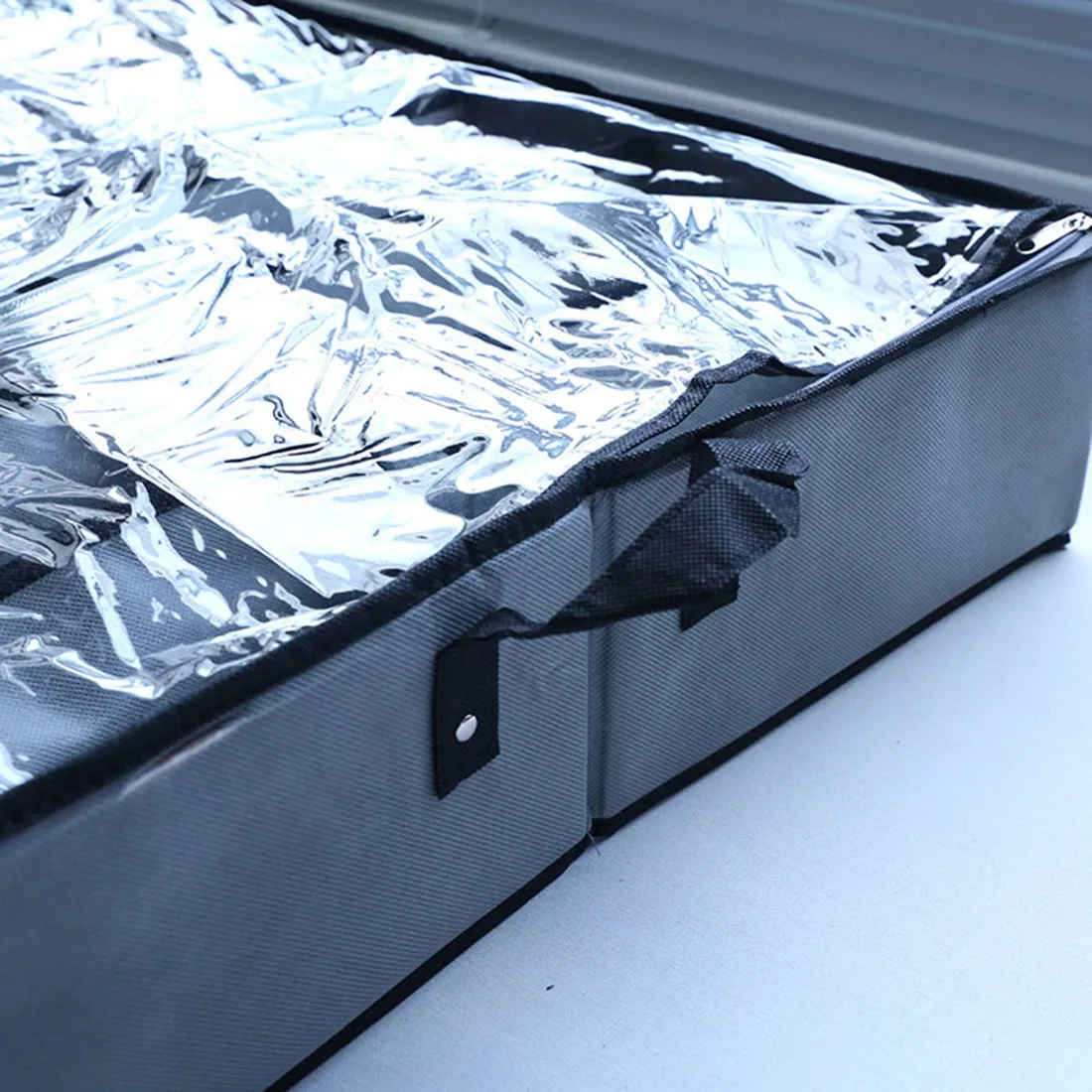 

TFORU-Under Bed Shoe Storage Organizer, Foldable Fabric Shoes Container Box With Clear Cover See Through Window Storage Bag