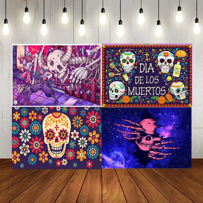 Blacklight Skull Tapestry UV Reactive Tapestry Trippy Starry Sky Glow  Dark Bedroom Party Photobooth Backdrop Decorations Banner