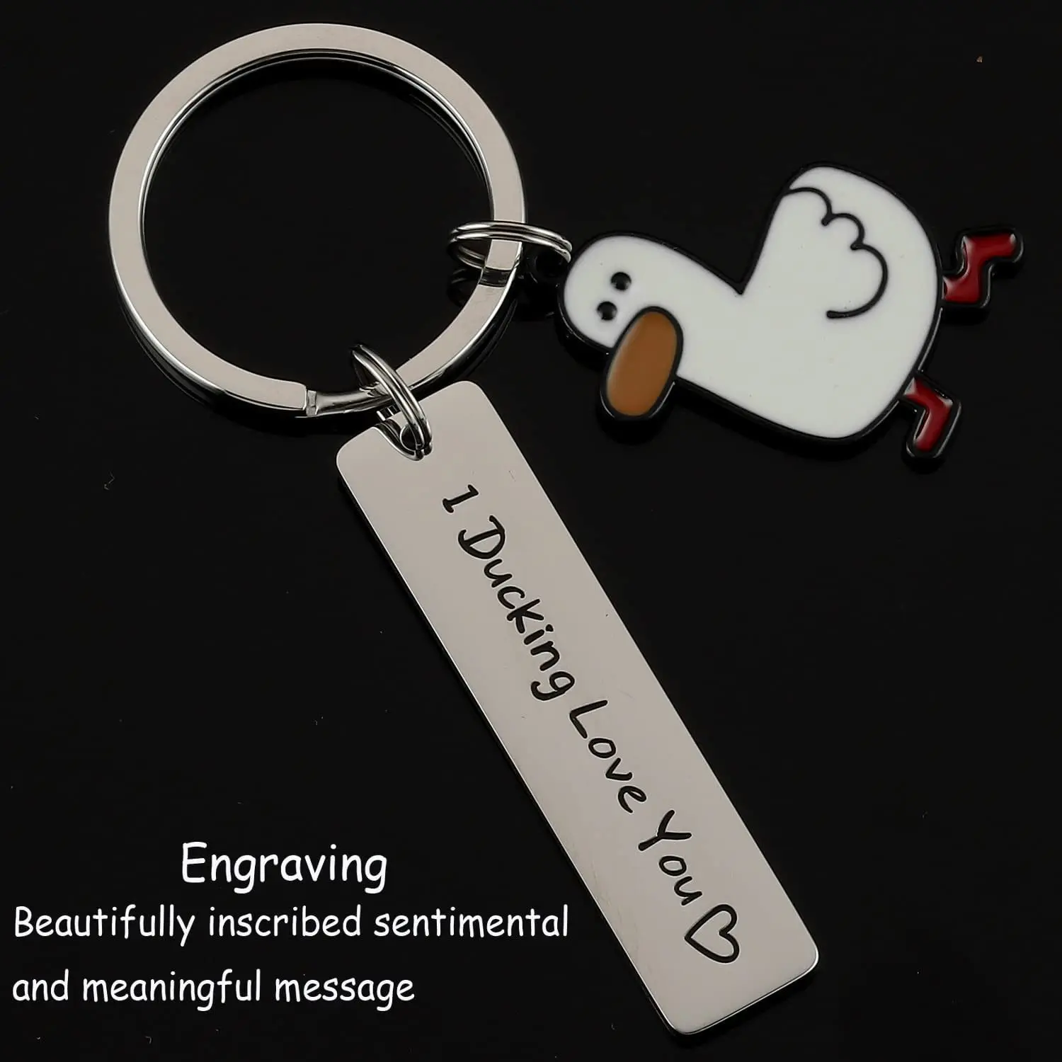 I Ducking Love You Keychain Stainless Steel Pendant Lovely Duck Pendant for Men Women Key Ring Couple Valentine’s Day Gift