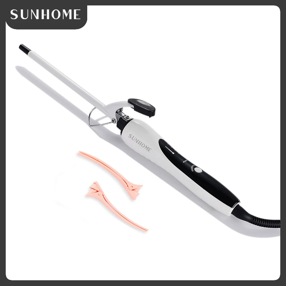 SUNHOME Professional 9mm Thin Curling Wand Hair Curler, Barrel Small for Short and Long Hair(White)