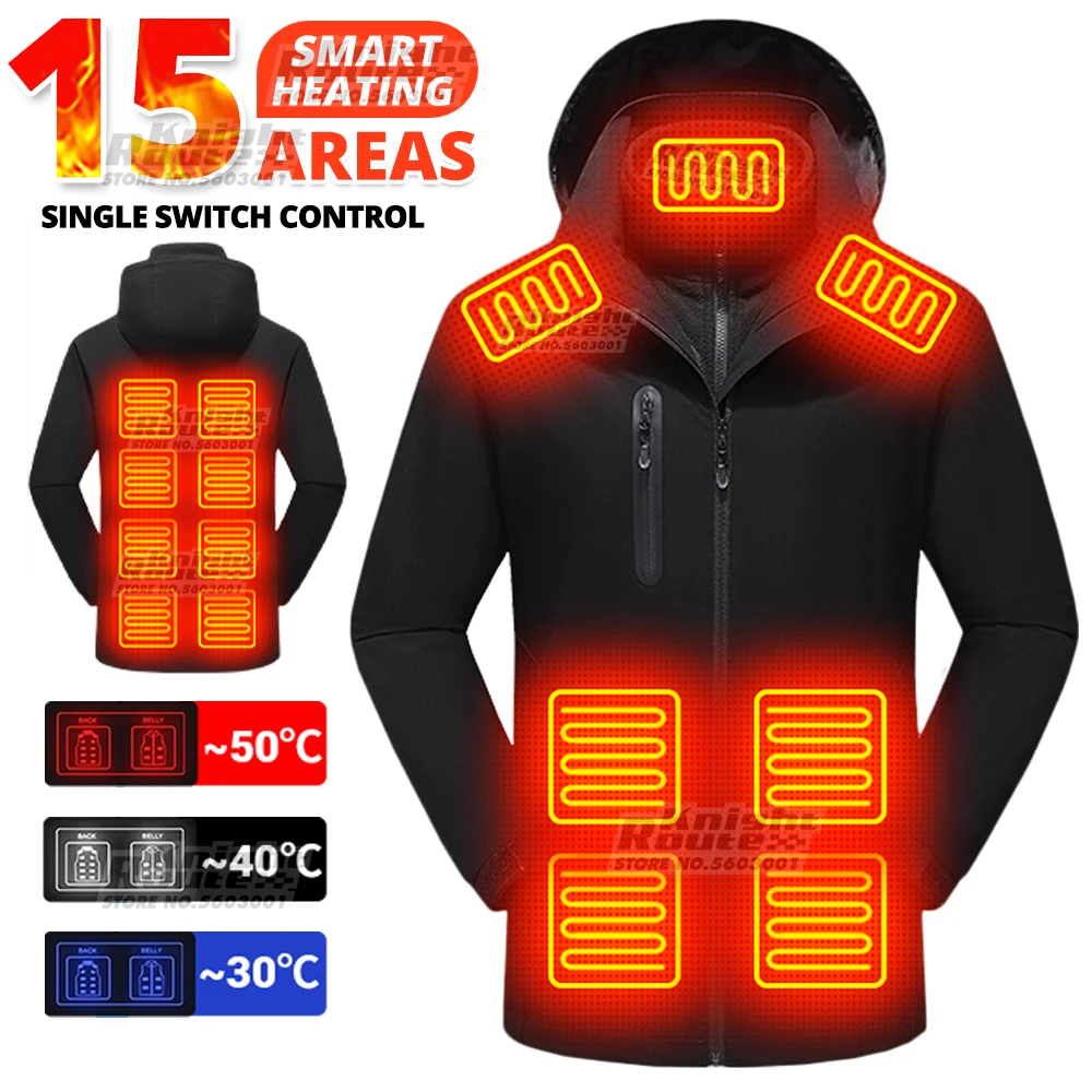 

New 15Areas Winter Heating Jackets USB Heated Vest Ski Motocross Warm Vest Motorcycle Jacket Thermal Hiking Clothing Man Cycling