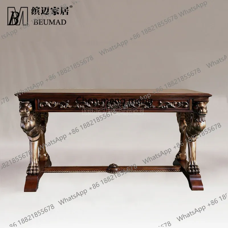 American classical solid wood villa carving boss desk high-end study writing desk