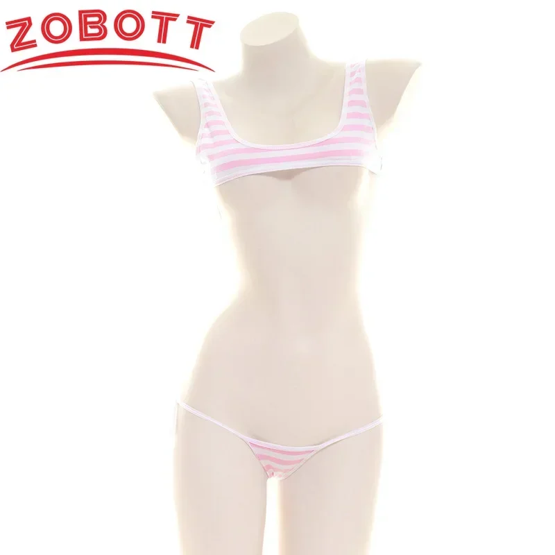 Bikini a rayas azules y blancas, traje de baño, ropa interior para vacaciones, tejido de poliéster de elasticidad moderada diaria, longitud Regular