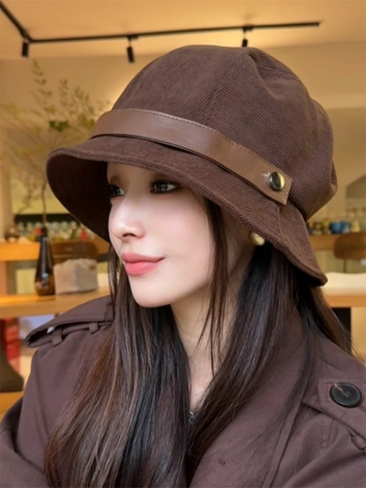 

Corduroy Fisherman Hat Autumn Winter Warm Fashionable Face Slimming Versatile Casual Bucket Hat