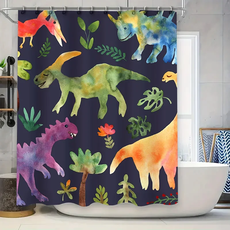 

Vibrant Dinosaur Shower Curtain Waterproof Fabric Design for Bathroom Decorations 71x72 inches
