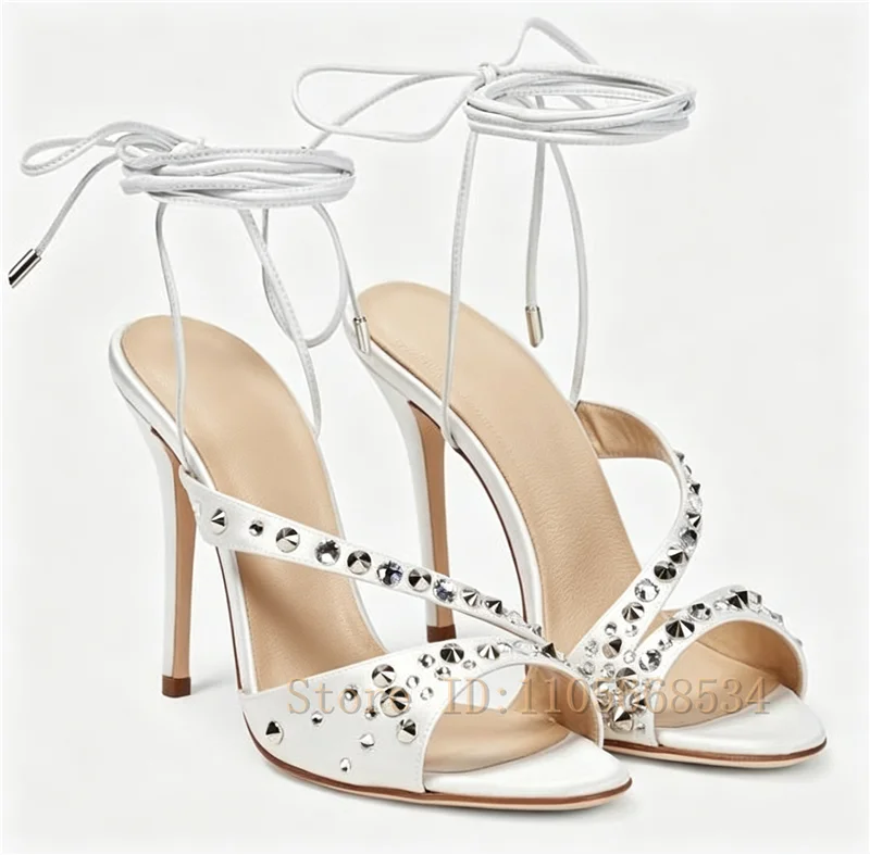 Women Satin Rhinestone Stilett - Sandal Strappy Heeled 评论和价格