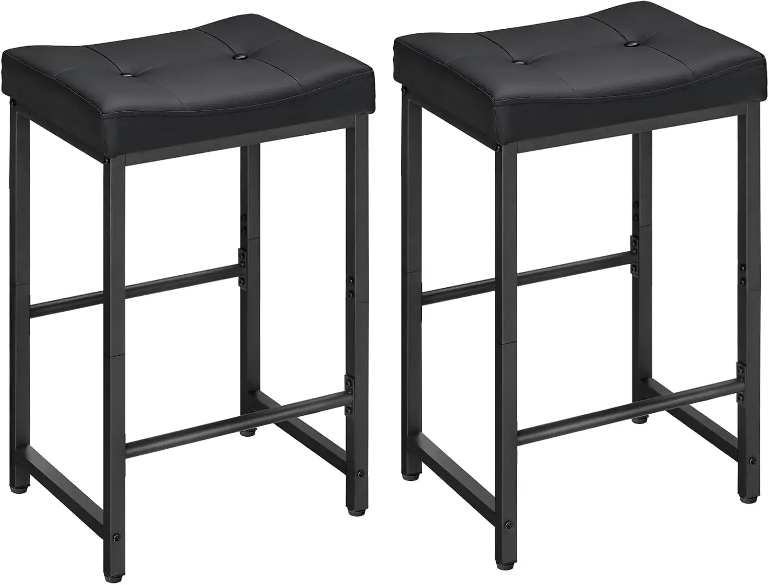 

25.4" Saddle Bar Stools with PU Upholstery, Counter Height with Footrest for Kitchen Dining Room Cafe, Black
