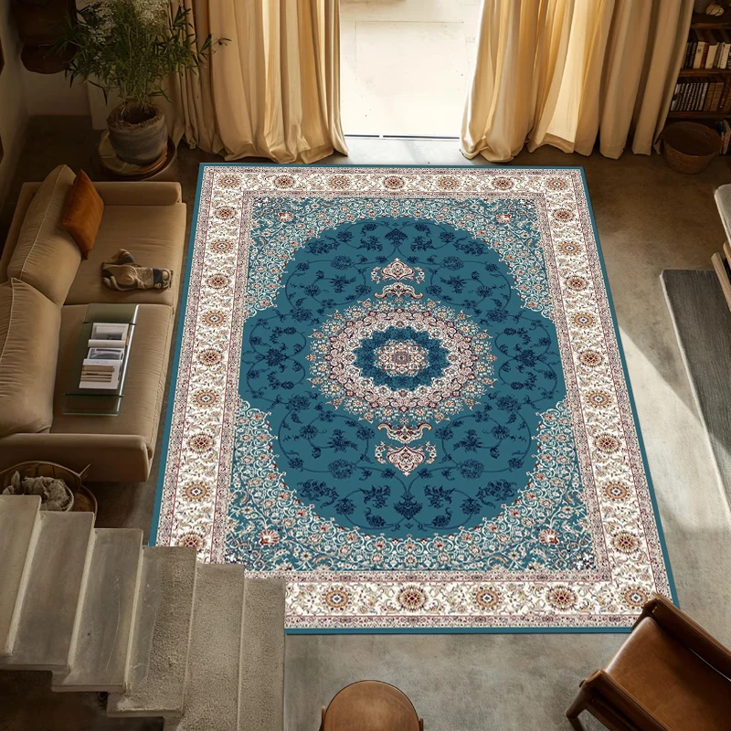 Vintage Persian Navy Blue Floral Pattern Carpet Mat Rug Large Size Luxury Home Decoration Living Room Bedroom Non-slip Floor Mat