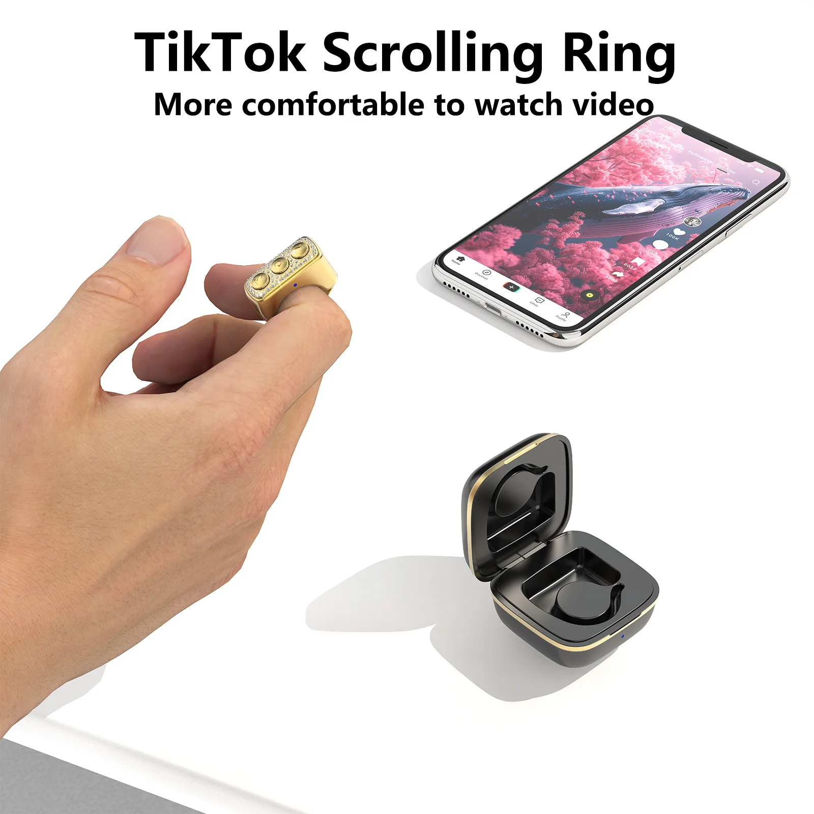 ماوس حلقة بلوتوث مطلي بالذهب Tiktok Video Novel Scroller التقاط الصور ومقاطع الفيديو اللوحي جهاز التحكم عن بعد الذكي لنظام Ios Android