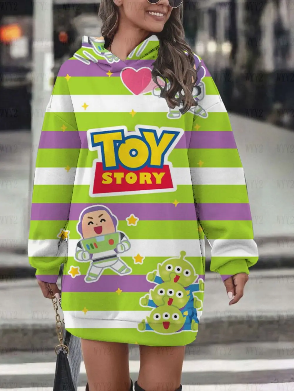 Toy Story Disney Print Sweatshirt Autumn and Winter New Women's Casual Pullover Gentle Retro Women's Hoodie Dress