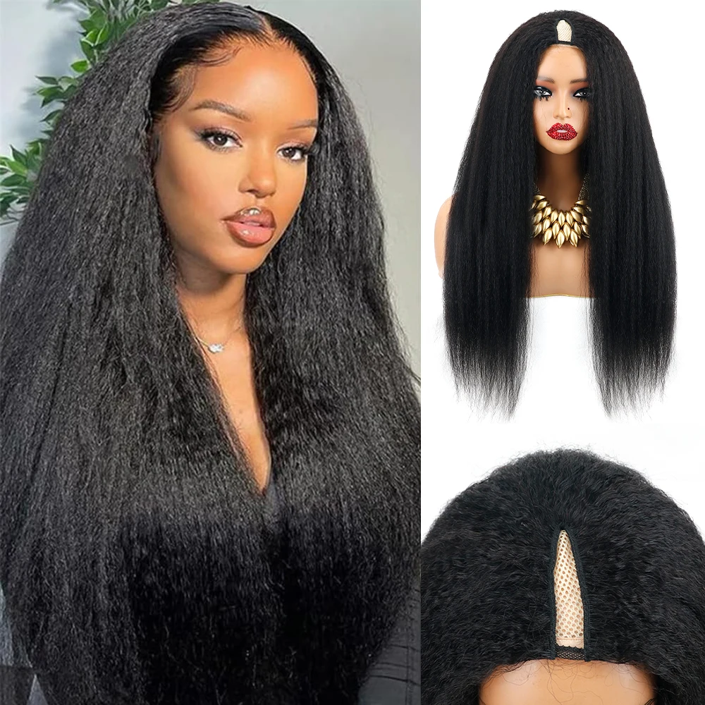 

Парик из натуральных волос V Part Kinky Straight, готовый к ношению парик из человеческих волос Remy, плотность 200, 32 дюйма для женщин