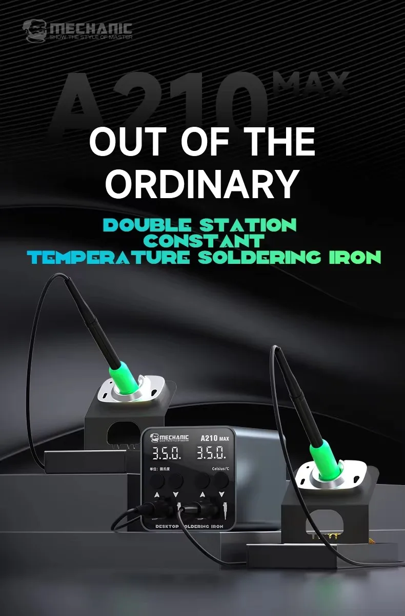 MECHANIC A210 MAX 100W Smart Desktop Soldering Station with Double Handle Base LED Large Display Suitable for C210 Soldering Tip