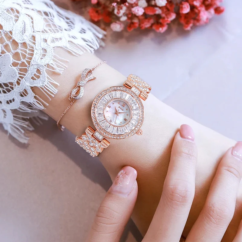 DOM-reloj de cuarzo redondo para mujer, cronógrafo de pulsera con puntero de cristal, resistente al agua, elegante, a la moda, de lujo, regalo, 1375