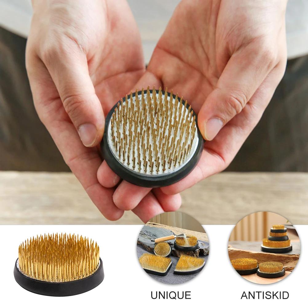 

Flower Arrangement Needle Base Holder Pin Tool Copper Needles Round Shape Non Slip Rubber Bottom Reusable Vase Accessory