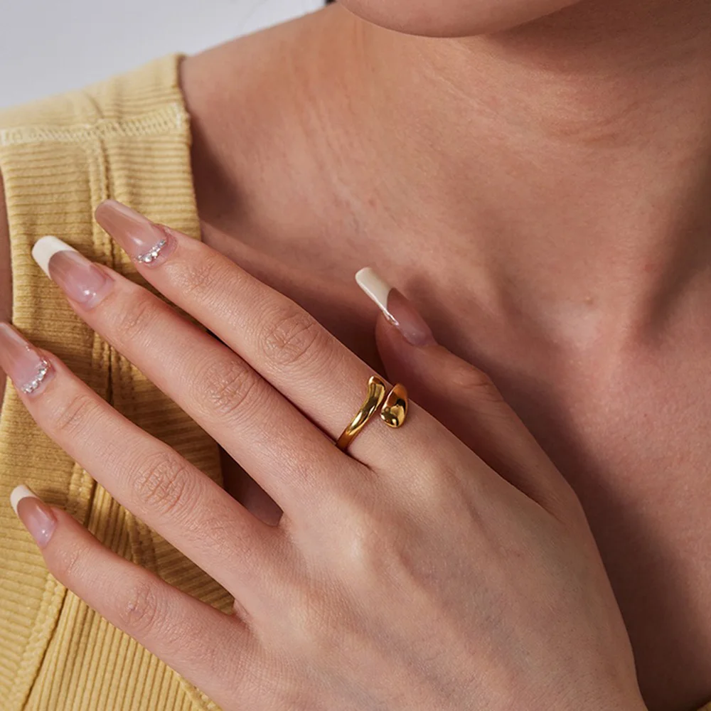DGIDDK Stainless Steel Smooth Teardrop Opening Ring Gold Fashion Simple Personality Hundred Jewelry Gifts For Women Jewelry