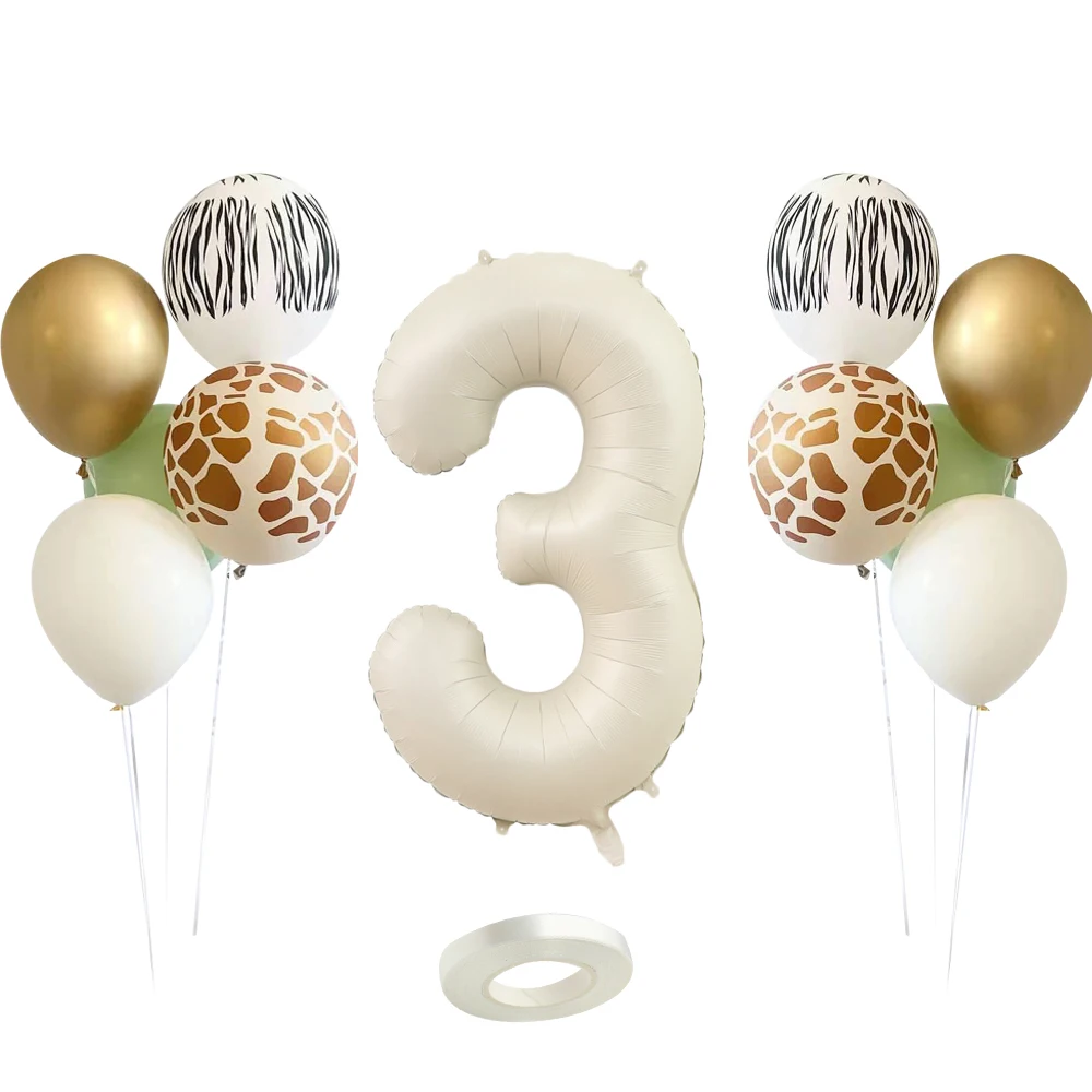 1 Satz Wildtier muster Ballon Set mit Vintage Nummer Ballon für Kinder Dschungel Safari Geburtstags feier Dekorationen DIY Geschenke – Detail 4