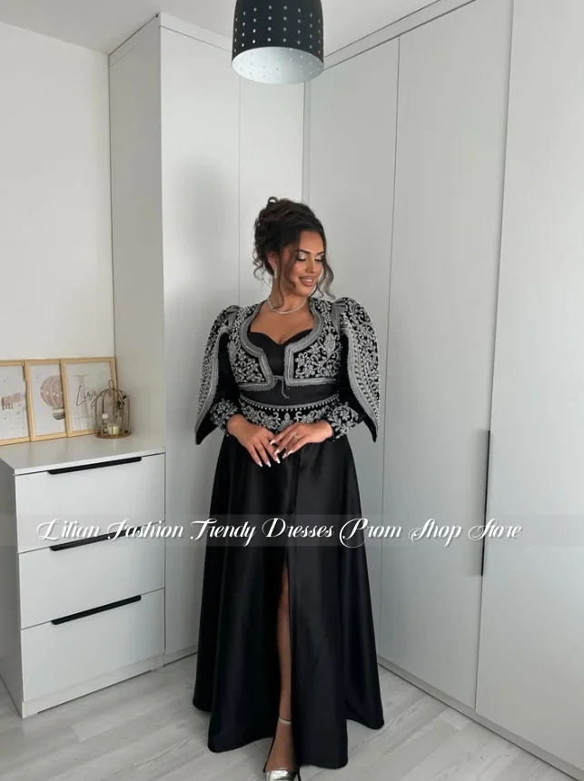 Customized Silver-Black Algerian Wedding Dress Printed Moroccan-Arabic Ethnic Bridal Gown Formal Evening Gown Engagement Dress