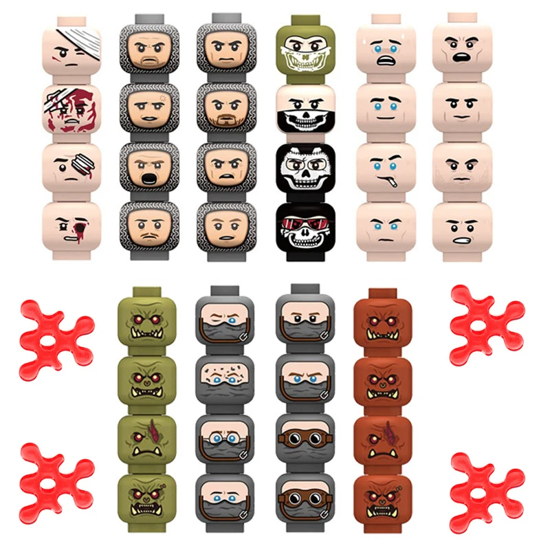 MOC City Halloween Expression Accessories Building Blocks Face Injured Head Terror Scene Ghost Skeleton Bricks Friends Toys Gift
