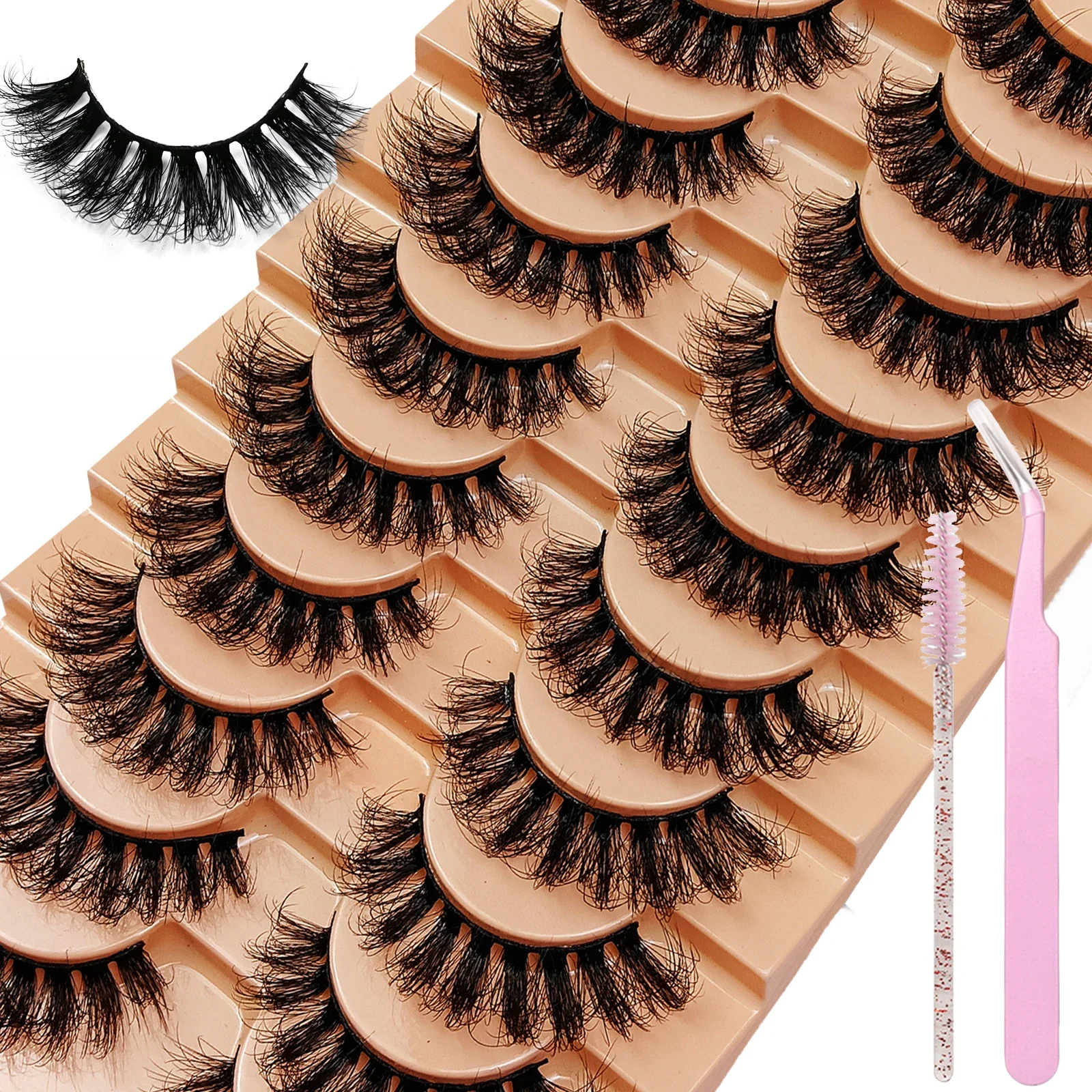 10 Pairs Fake Messy Dramatic False Eyelashes Natural Fluffy Lashes Natural Look 3D Effect with Eyelash Brush and Tweezers