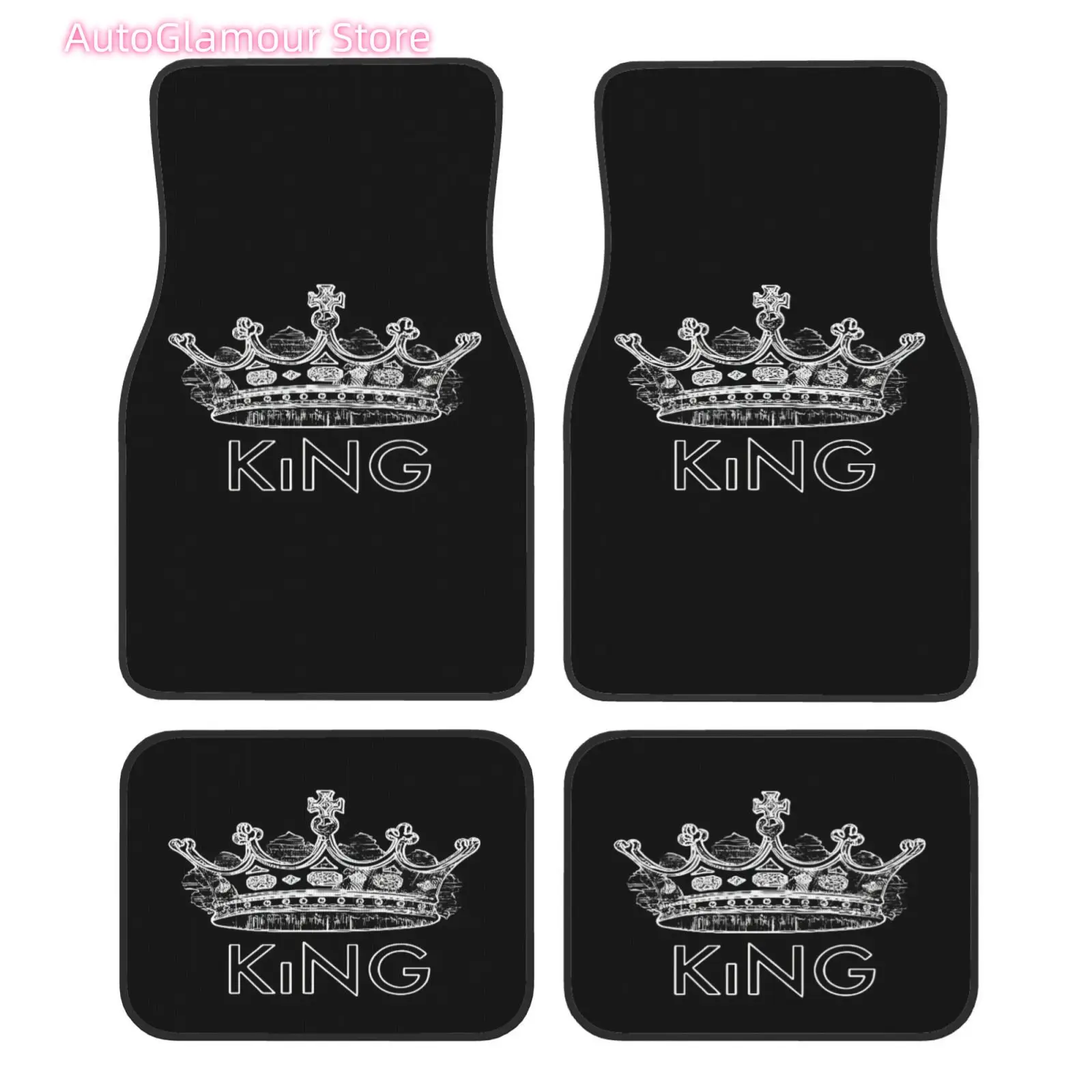 4 piezas de elegantes alfombrillas para coche con diseño de patrón de rey, adecuadas para camiones, coches y SUVs. Fácil de limpiar, mejora la apariencia.