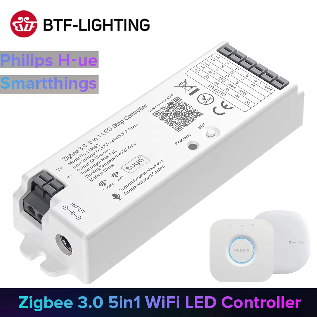 Zigbee 3.0 WiFi 2.4GHz LED Contrôleur 5 en 1 Pont Tuya Touristes Mode Passerelle Smart Things Alexa Google 250-500 DC12V-24V