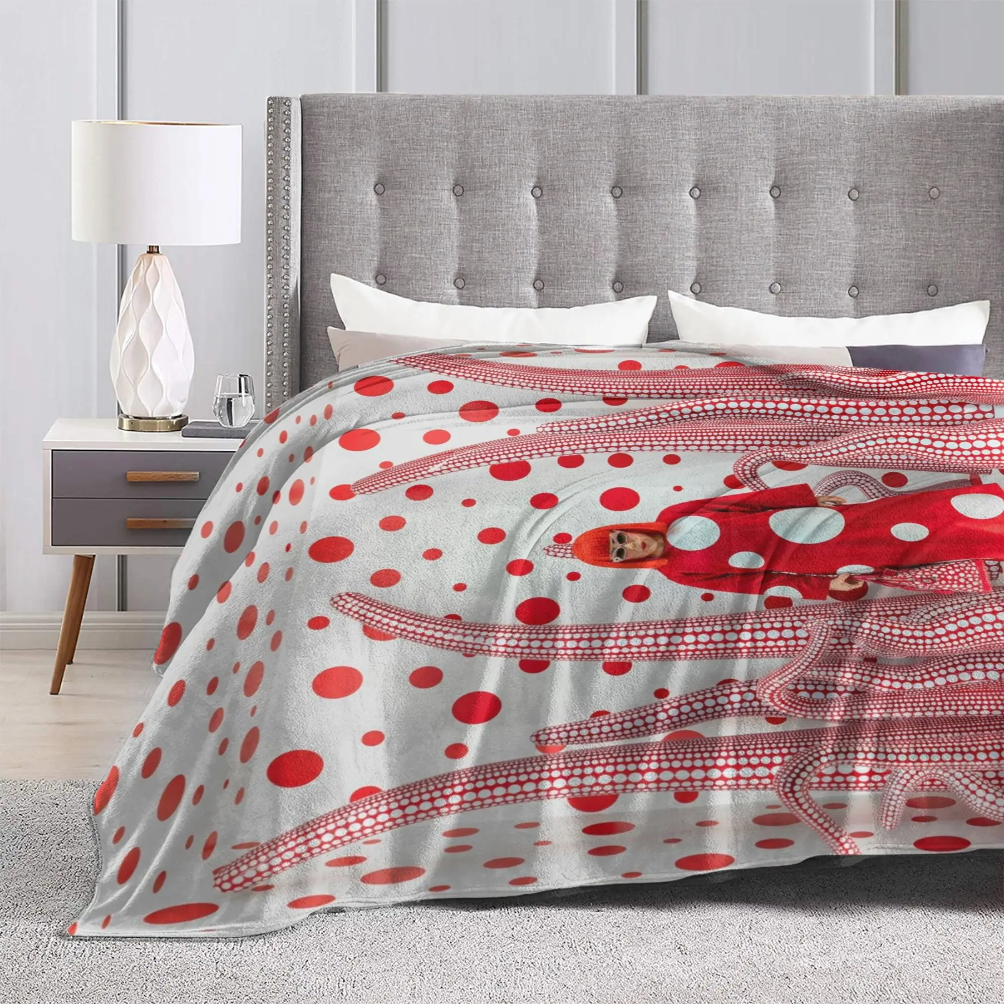 Yayoi Kusama Painting Flannel Throw Blankets Japanese Art Mystery Blanket for Bed Bedroom Ultra-Soft Plush Thin Quilt
