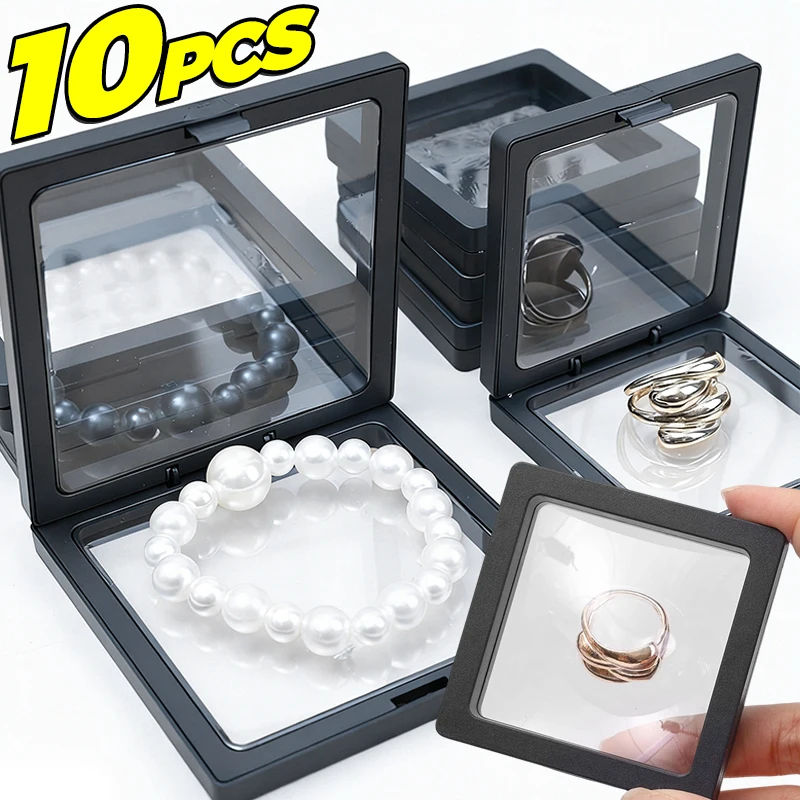 3D Floating Storage Box Transparent Film Multifunction Jewelry Bracelet Necklace Portable Coin Collectibles Storage Display Case