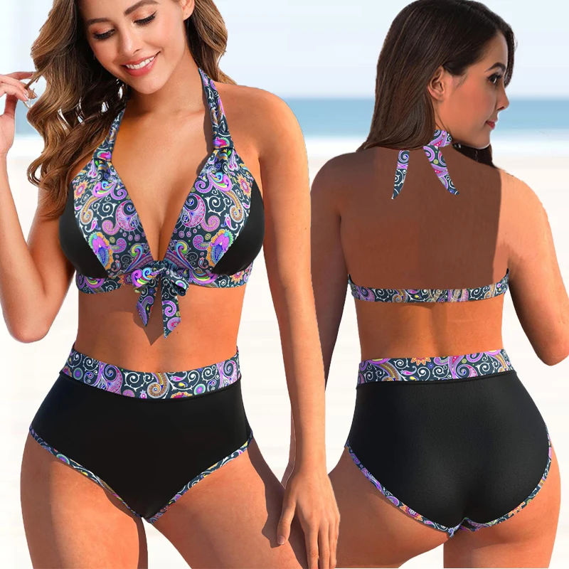 2022 Women Sexy Floral Print Two Piece Bikini Set Female Large Size Flower Swimsuit Beachwear Summer Swimwear Bathsuit New