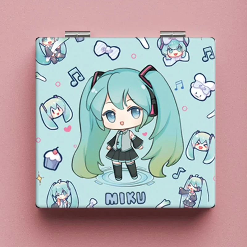 2024 New Anime Hatsune Miku Kawaii Q version Model Figure Mini Mirror Portable Two-Sided Folding Makeup Mirror girls Gifts