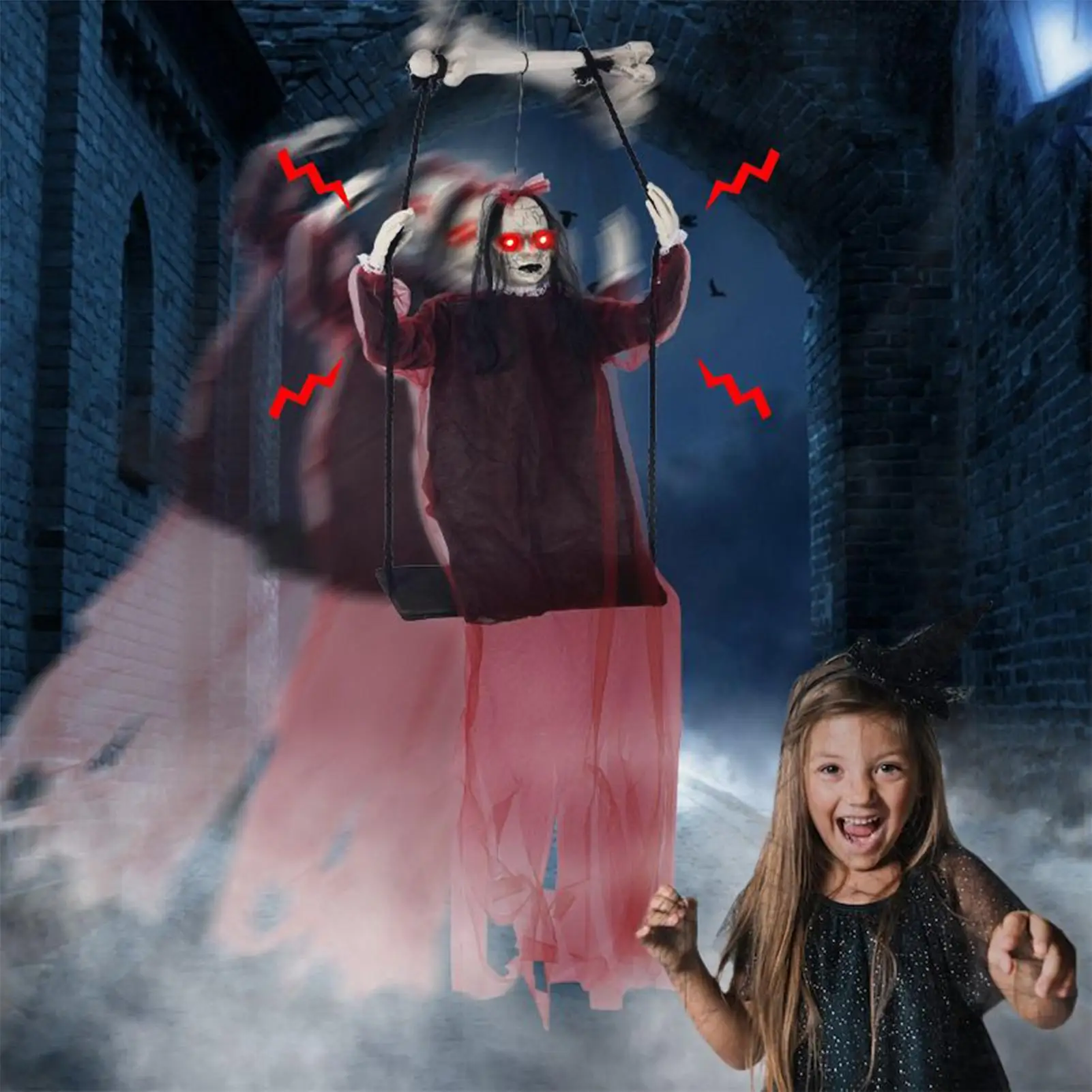 دعائم زينة الهالوين الخارجية لشبح الهالوين دعائم رعب مخيفة مع ملحقات صوت خفيفة لديكور المنزل والحديقة #4