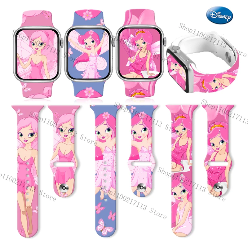 

Disney Tinker Bell Fairy series print strap For iWatch Ultra S8 65432SE Silicone Replacement watchband Apple38-45mm for gifts