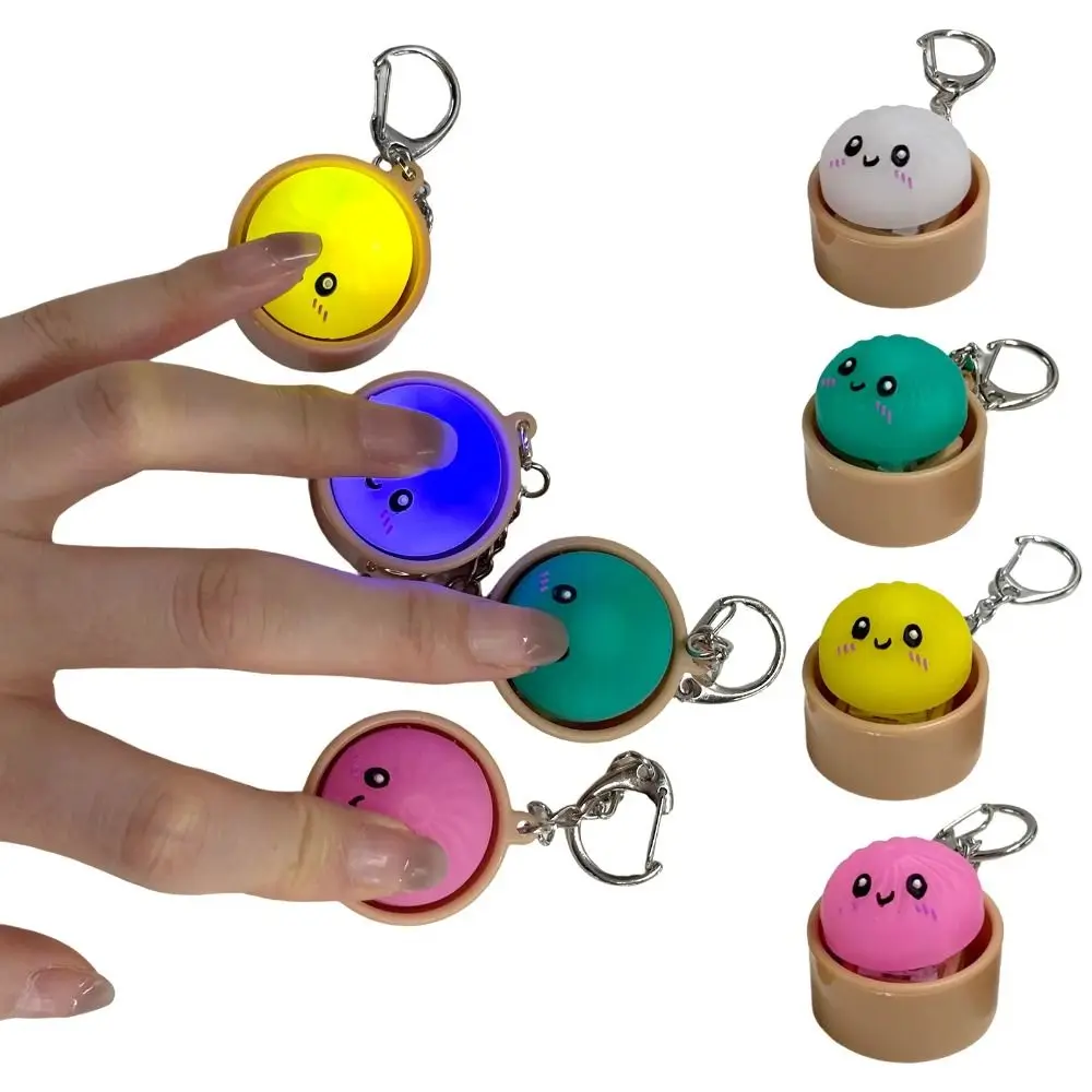Backpack Charm ith Steamer Mini Dumplings Squishy Squeezable Crystal Steamer Bun Cute Pinch Fidget Clicker Keychain