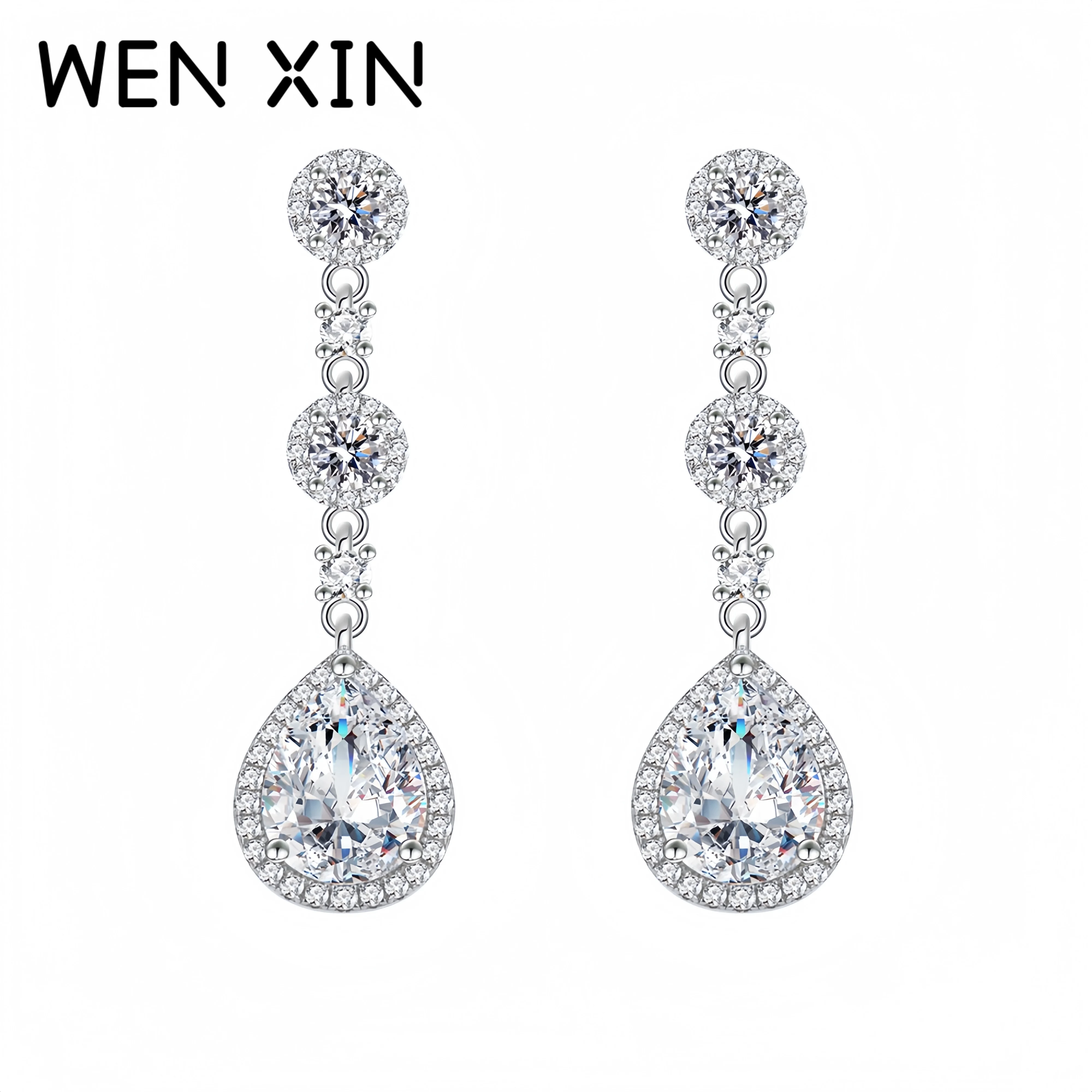 

WENXIN Luxury Water Drop Zircon Tassel Earrings Lab Grown High Carbon Diamond 925 Sterling Silver Earrings Fine Jewelry