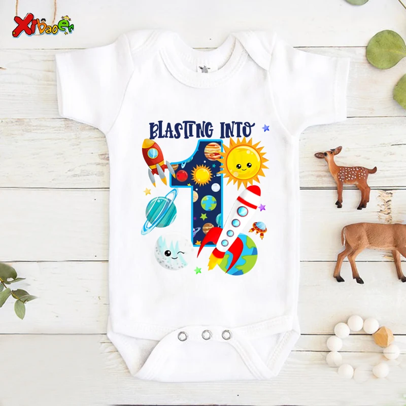 New Born Baby Boys Onesie First Birthday Party Matching Outfits 1st Universe Planet Space 2th Old Toddler Baby One Baby Bodysuit