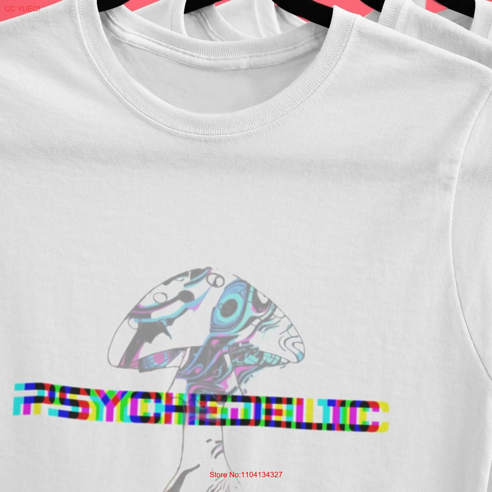 psychedelic minimal graphic t shirt original colored mushroom effect light unisex style long or short sleeves