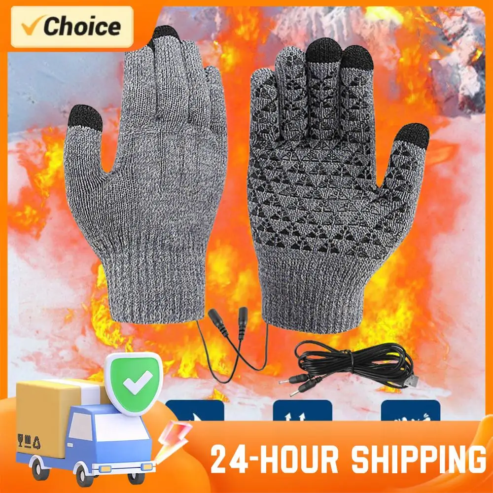 

USB Heated Knitted Gloves Full Finger Gloves Unisex Winter Warm Knit Gloves Touch Screen Warmer Heated Gloves for Autumn Winter